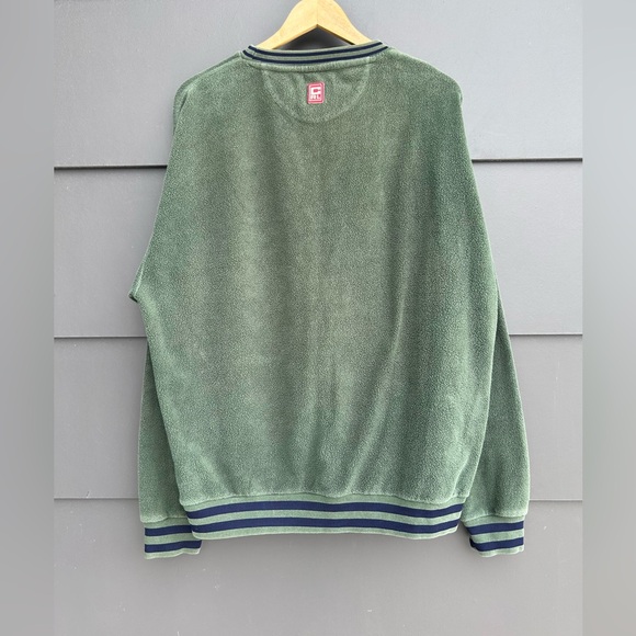 Vintage 90’s Chaps Crewneck Green/Blue Fleece Sweater - Oversized L - Picture 3 of 7